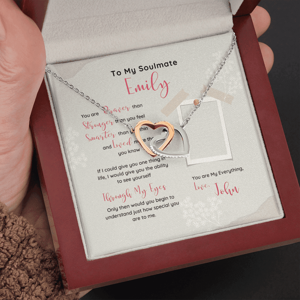 To My Soulmate You Are My Everything Custom Name Interlocking Heart Necklace Gift For Her 
