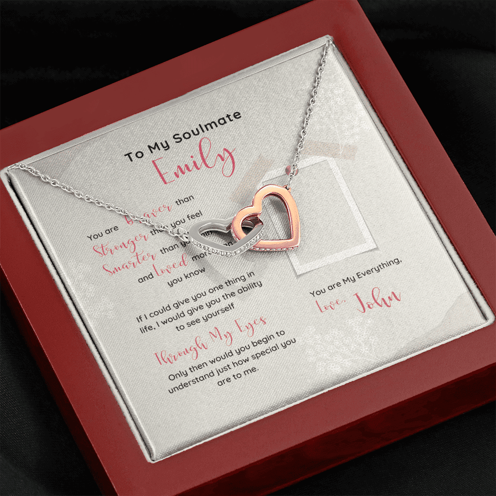 To My Soulmate You Are My Everything Custom Name Interlocking Heart Necklace Gift For Her 