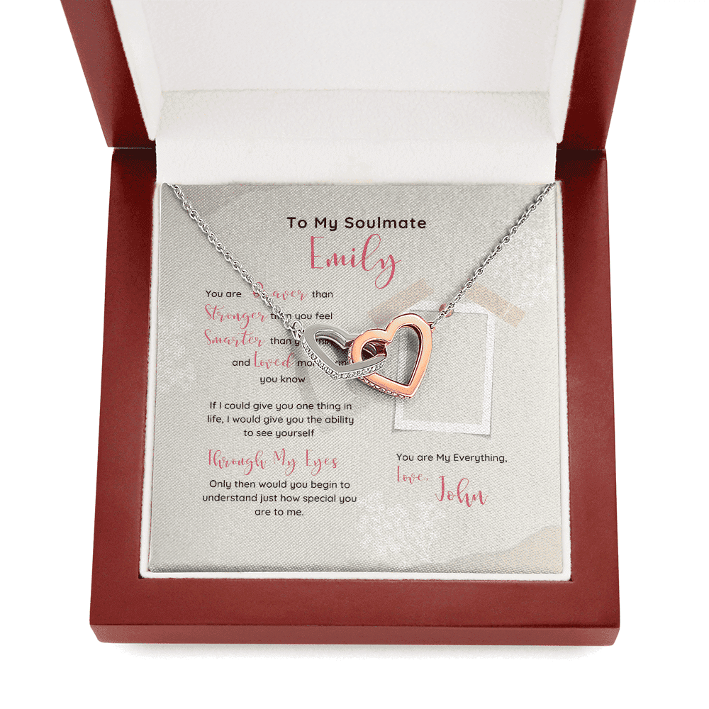 To My Soulmate You Are My Everything Custom Name Interlocking Heart Necklace Gift For Her 