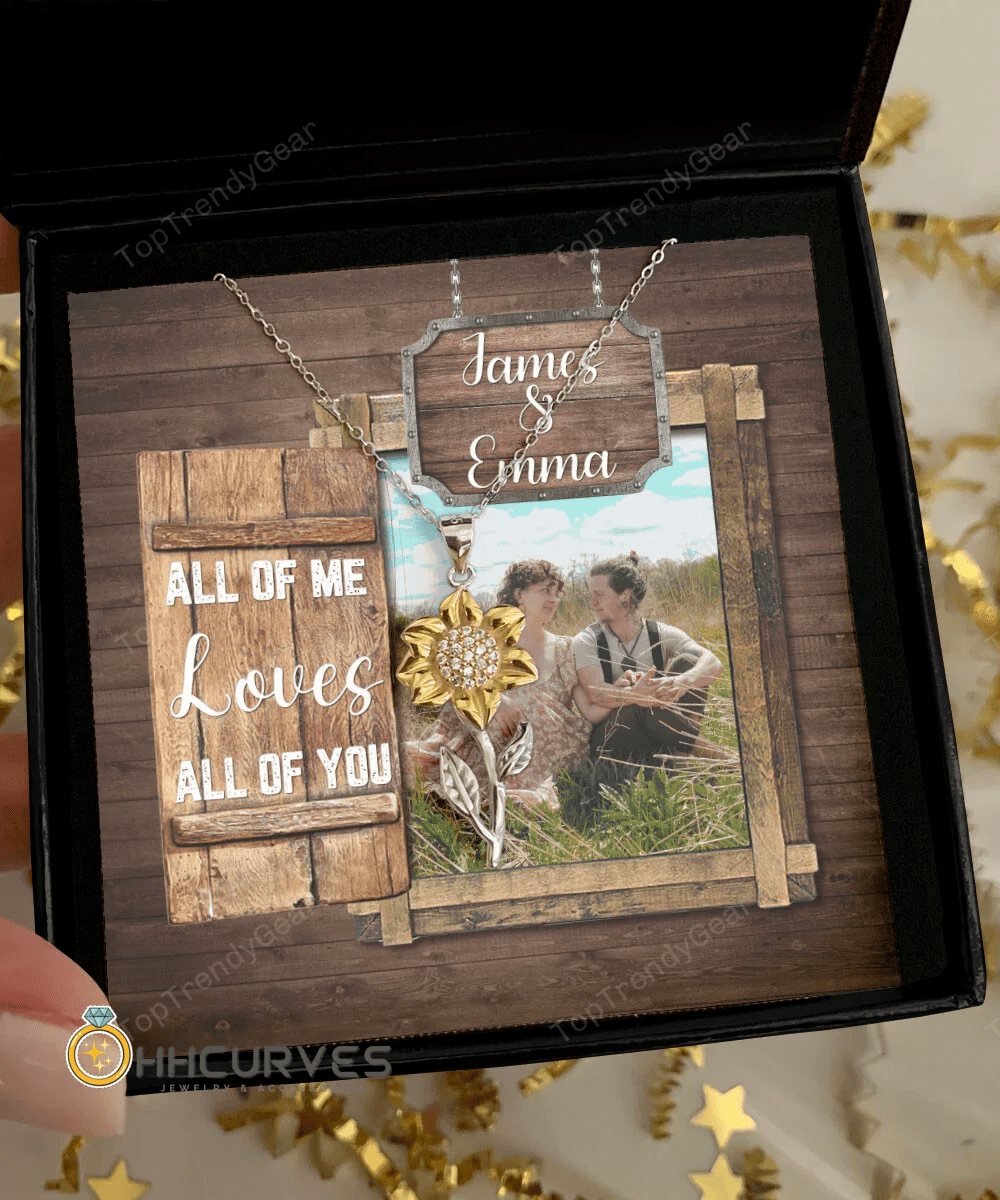 Custom Name And Photo Happy Wedding Anniversary All Of Me Loves All Of You Gift For Her Sunflower Pendant Necklace 