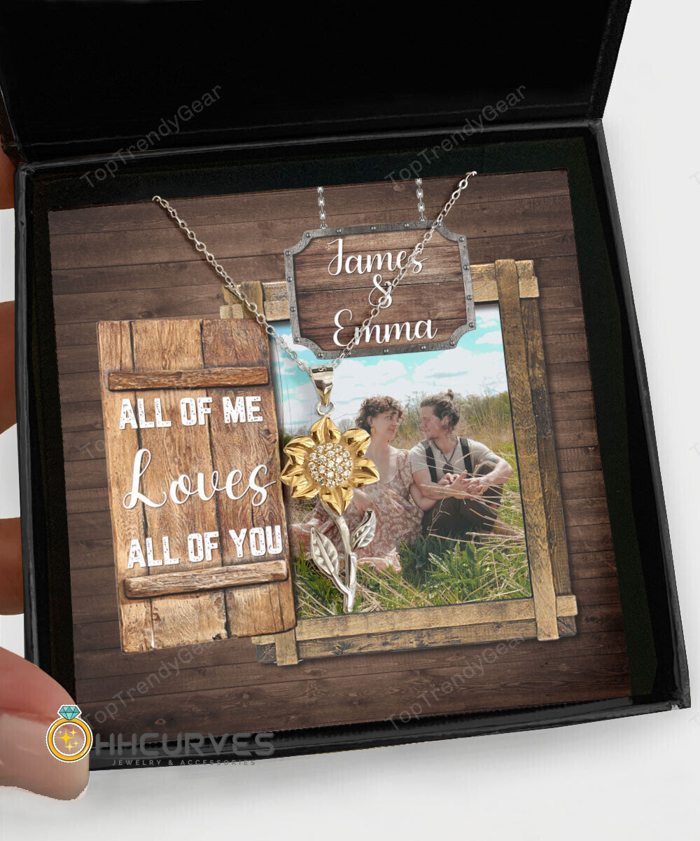 Custom Name And Photo Happy Wedding Anniversary All Of Me Loves All Of You Gift For Her Sunflower Pendant Necklace 