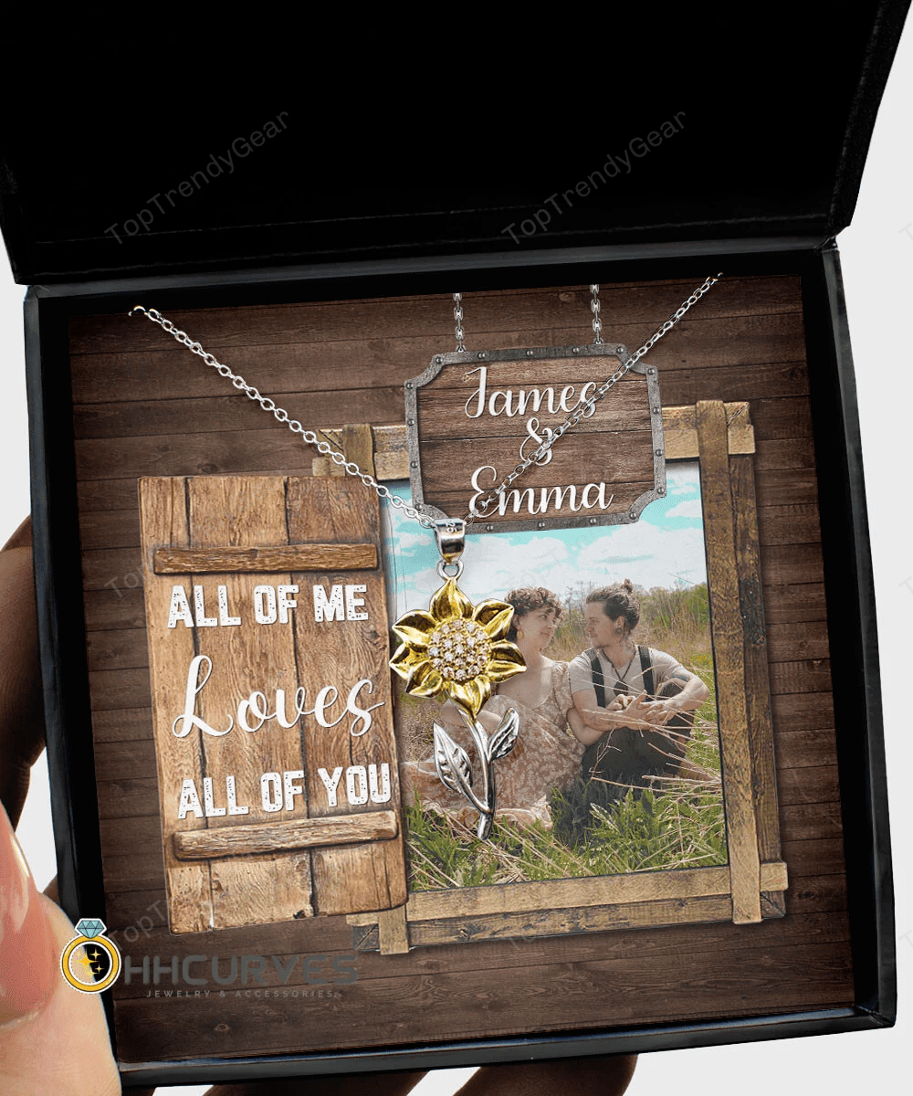 Custom Name And Photo Happy Wedding Anniversary All Of Me Loves All Of You Gift For Her Sunflower Pendant Necklace 