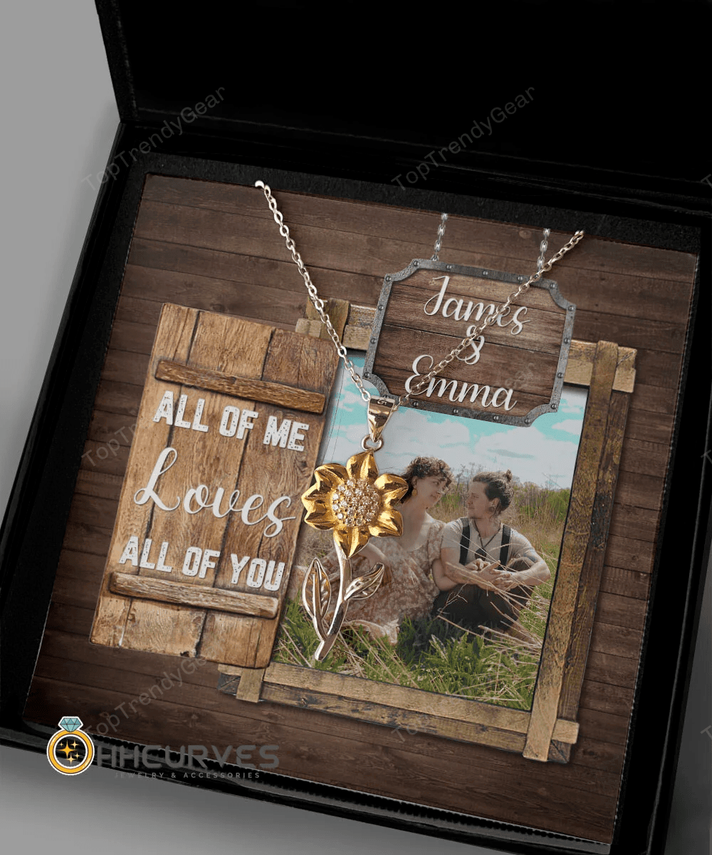 Custom Name And Photo Happy Wedding Anniversary All Of Me Loves All Of You Gift For Her Sunflower Pendant Necklace 