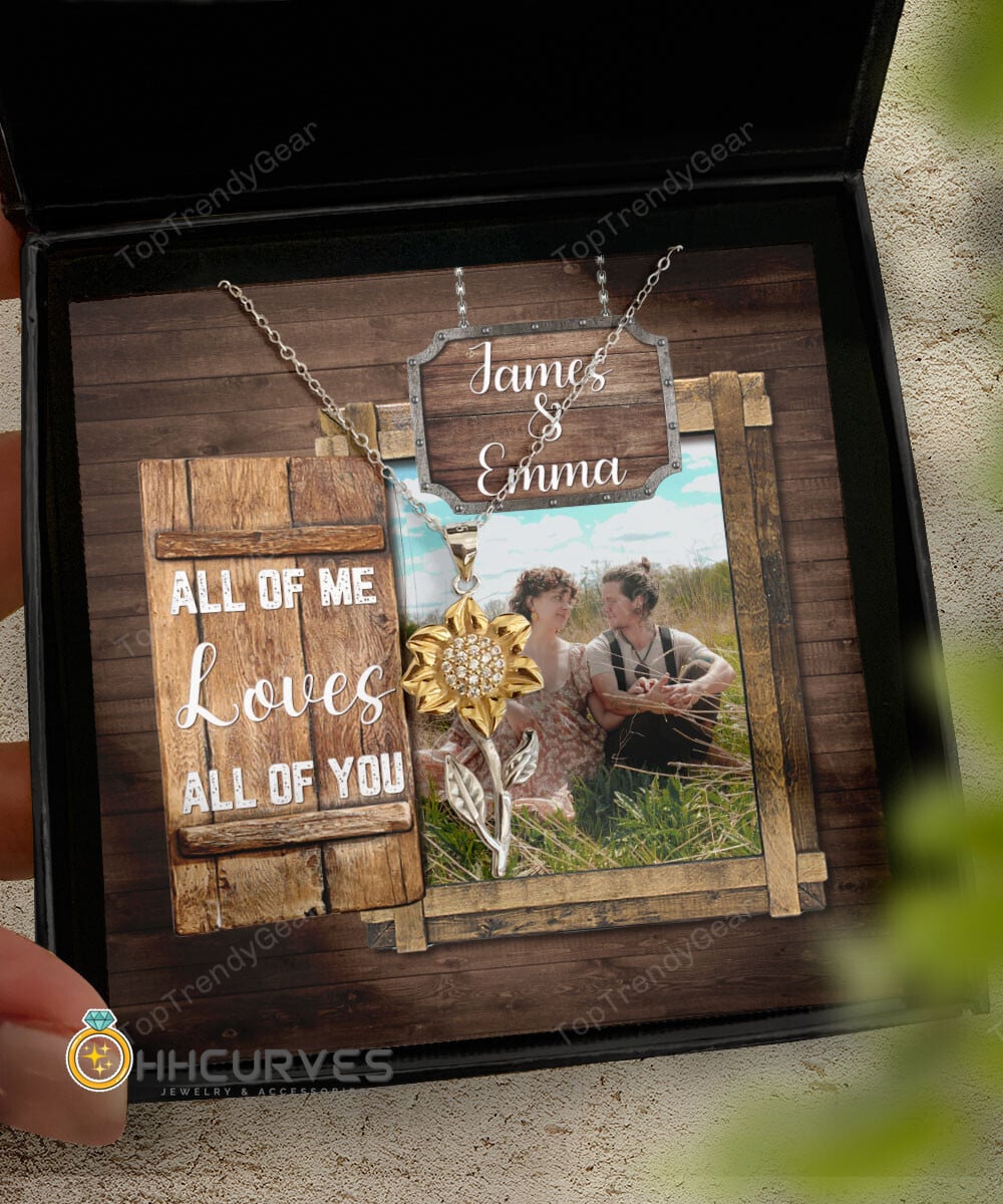 Custom Name And Photo Happy Wedding Anniversary All Of Me Loves All Of You Gift For Her Sunflower Pendant Necklace 