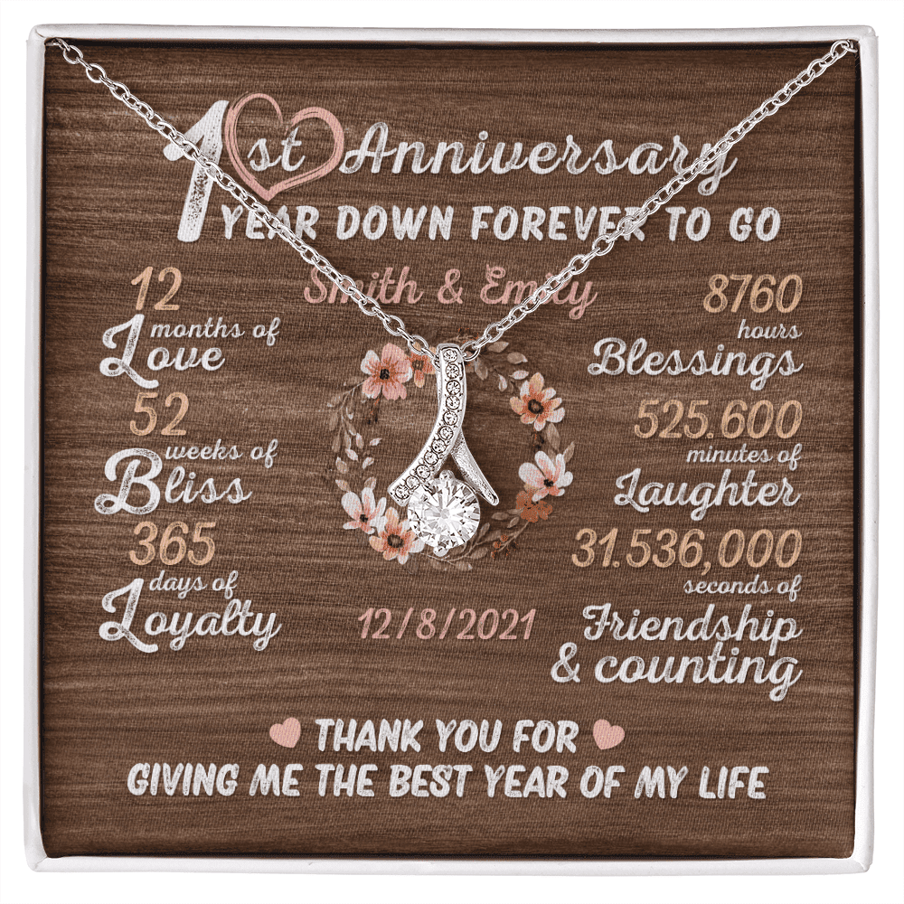 One Year Down Forever To Go First Anniversary Gift Custom Name And Date Alluring Beauty Gold Necklace