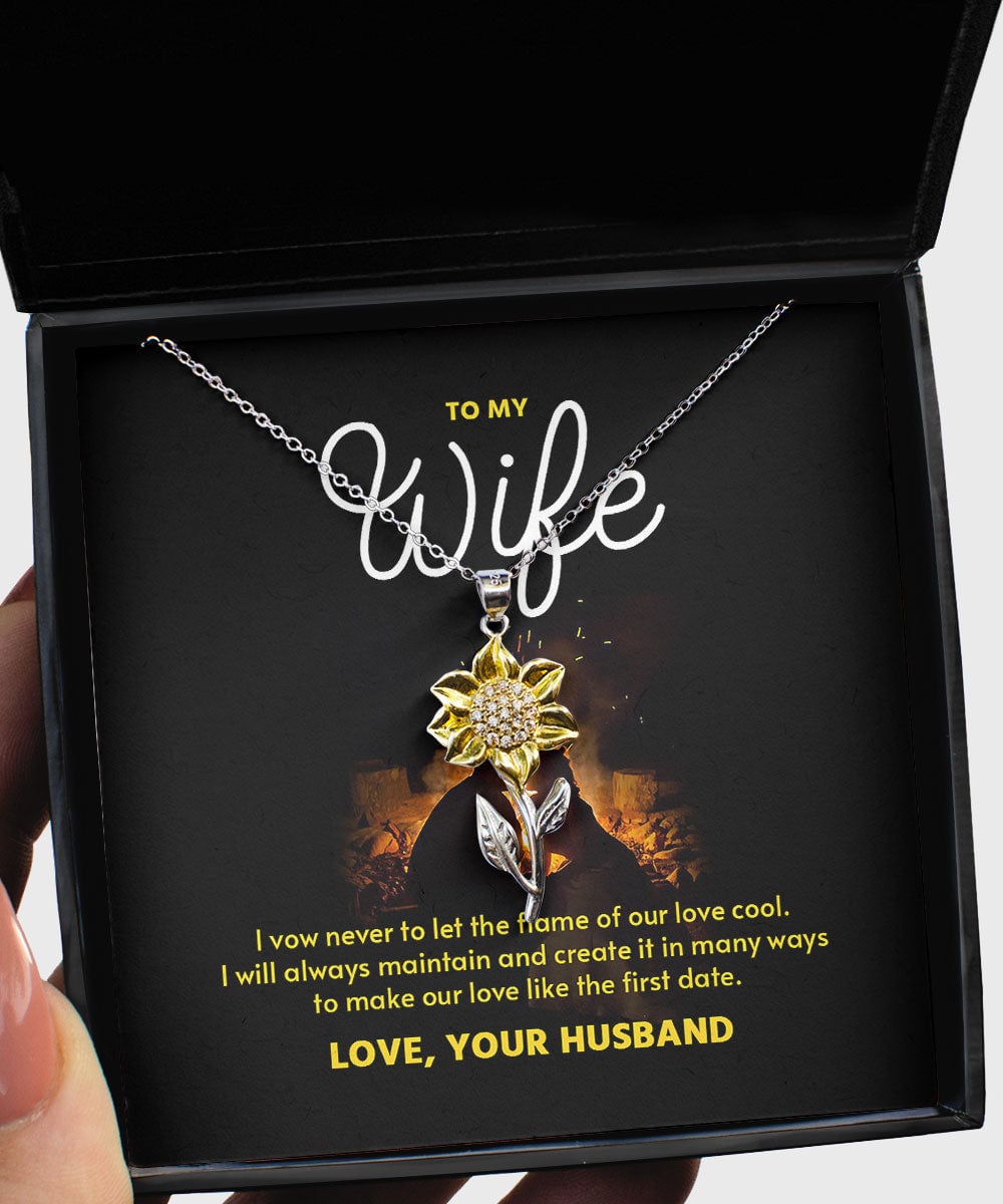 To My Wife I Vow Never To Let The Flame Of Our Love Cool Sunflower Pendant Necklace