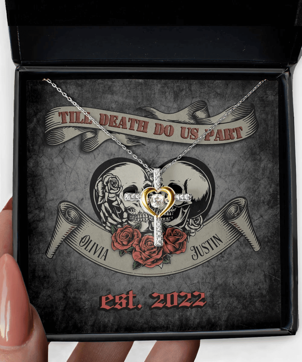 Till Death Do Us Part Custom Name And Date Cross Dancing Necklace Anniversary Gifts For Her 