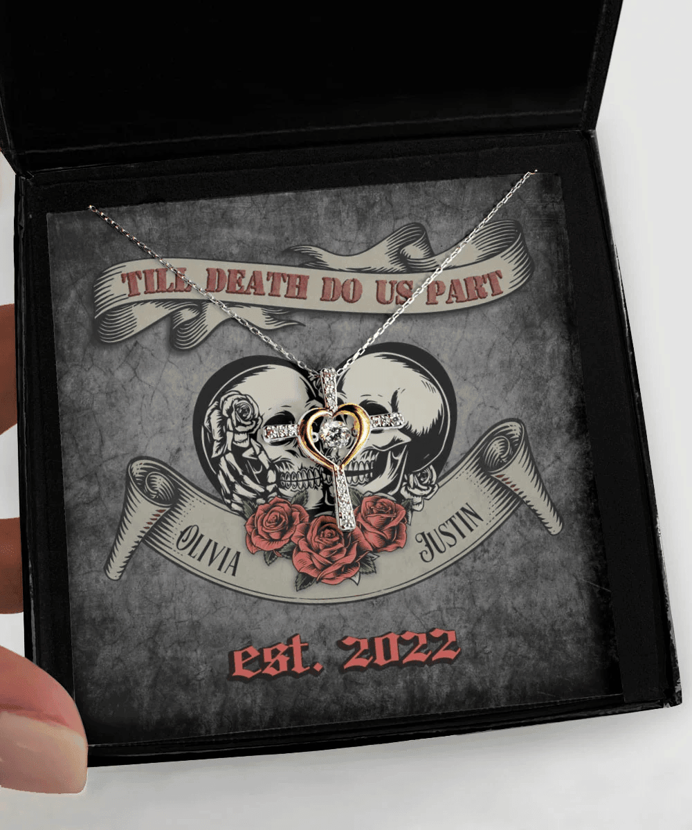 Till Death Do Us Part Custom Name And Date Cross Dancing Necklace Anniversary Gifts For Her 