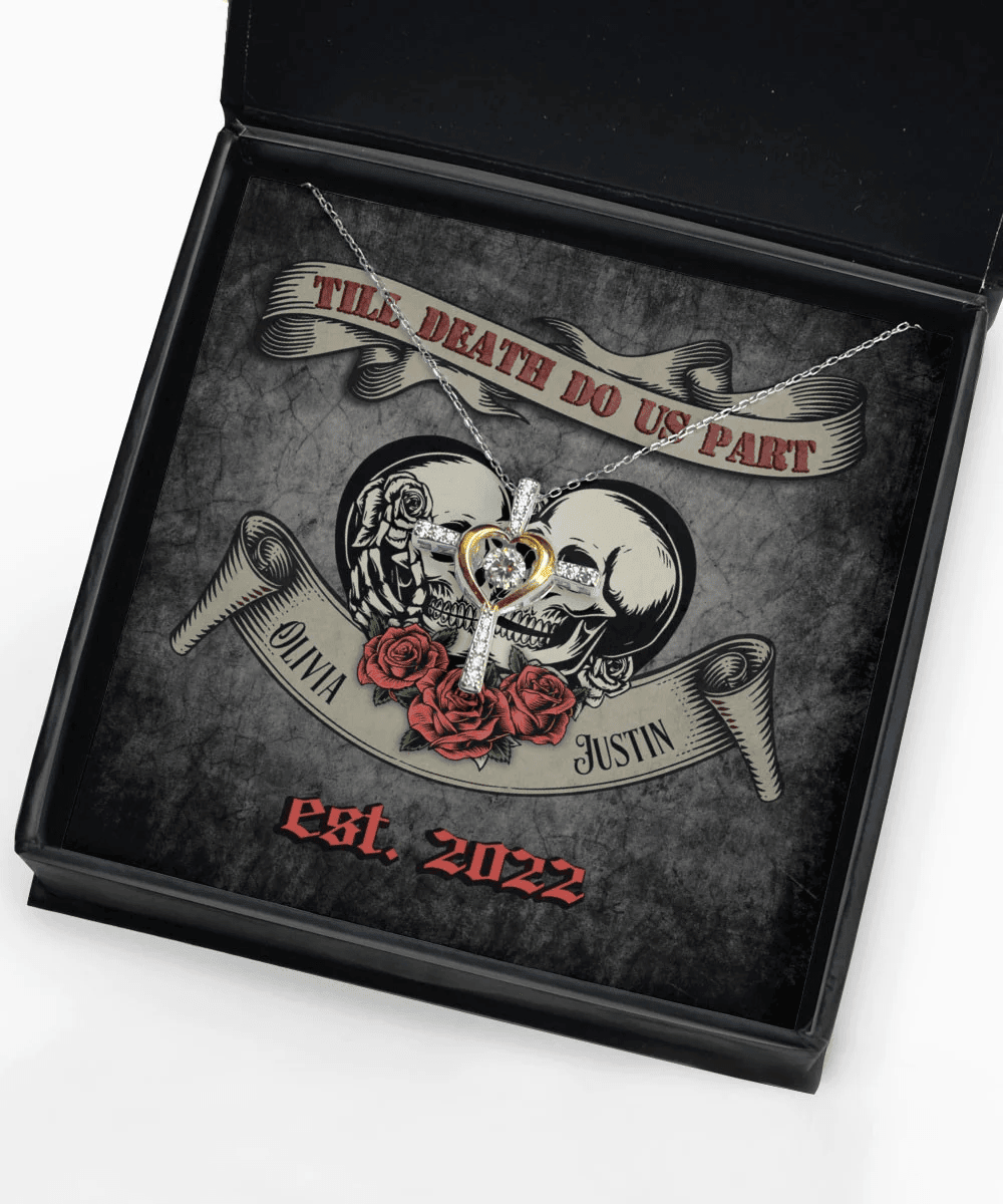 Till Death Do Us Part Custom Name And Date Cross Dancing Necklace Anniversary Gifts For Her 