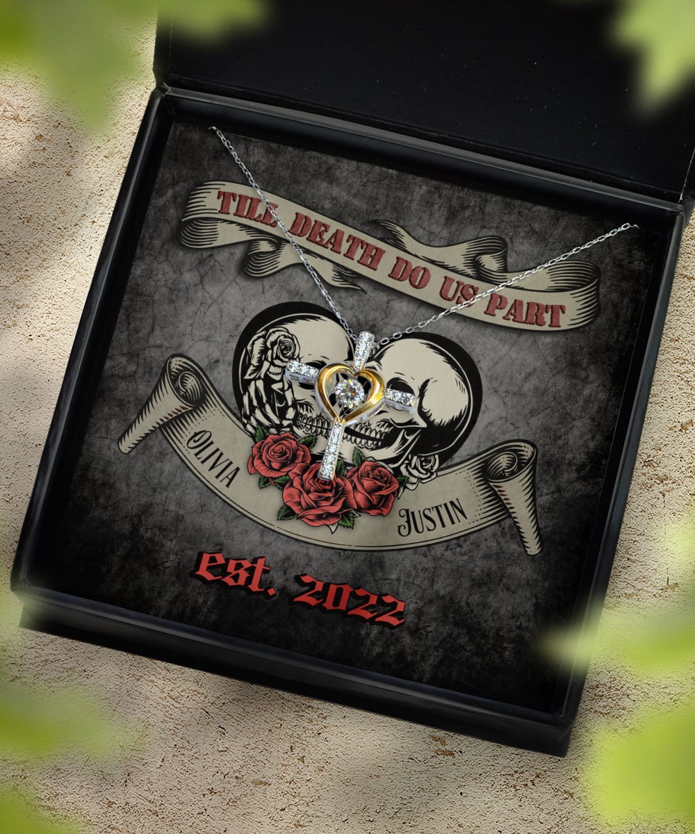Till Death Do Us Part Custom Name And Date Cross Dancing Necklace Anniversary Gifts For Her 
