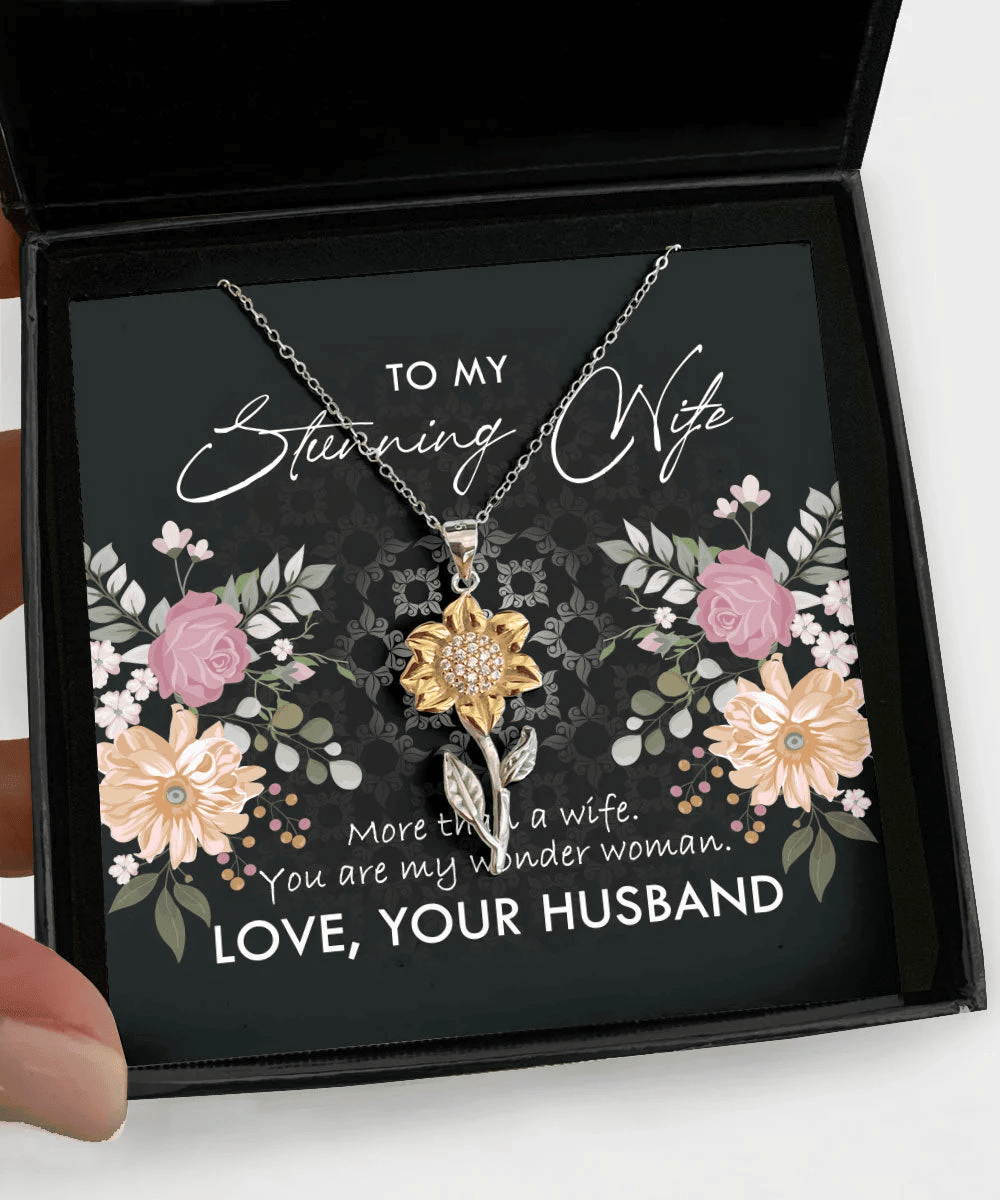 To My Stunning Wife You Are My Wonder Woman Sunflower Pendant Necklace