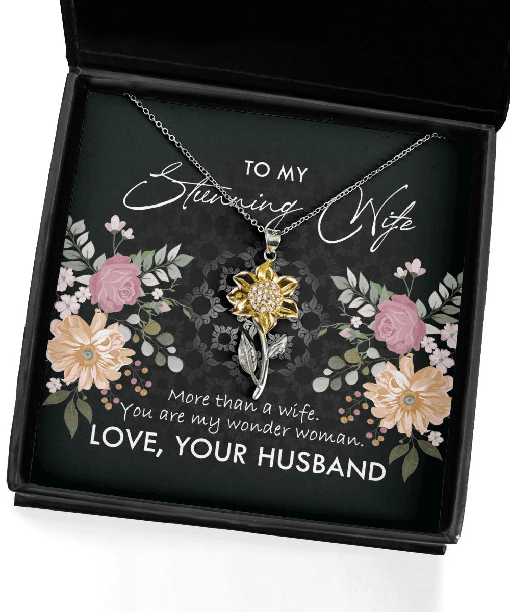 To My Stunning Wife You Are My Wonder Woman Sunflower Pendant Necklace