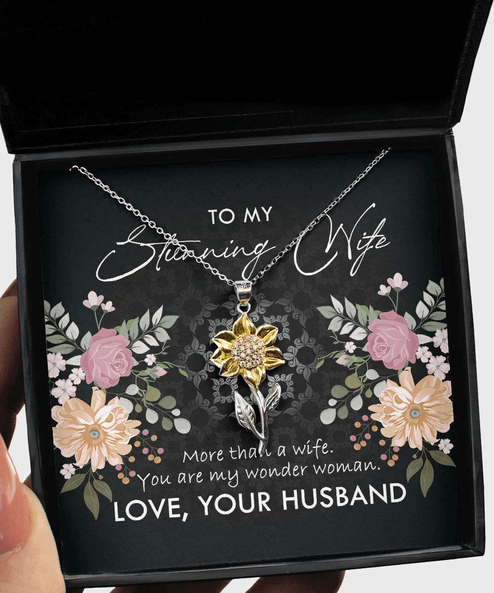 To My Stunning Wife You Are My Wonder Woman Sunflower Pendant Necklace