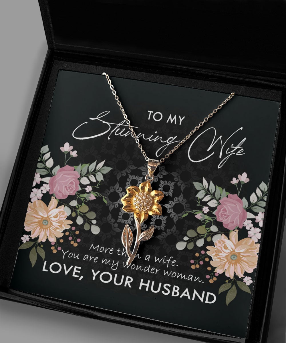 To My Stunning Wife You Are My Wonder Woman Sunflower Pendant Necklace