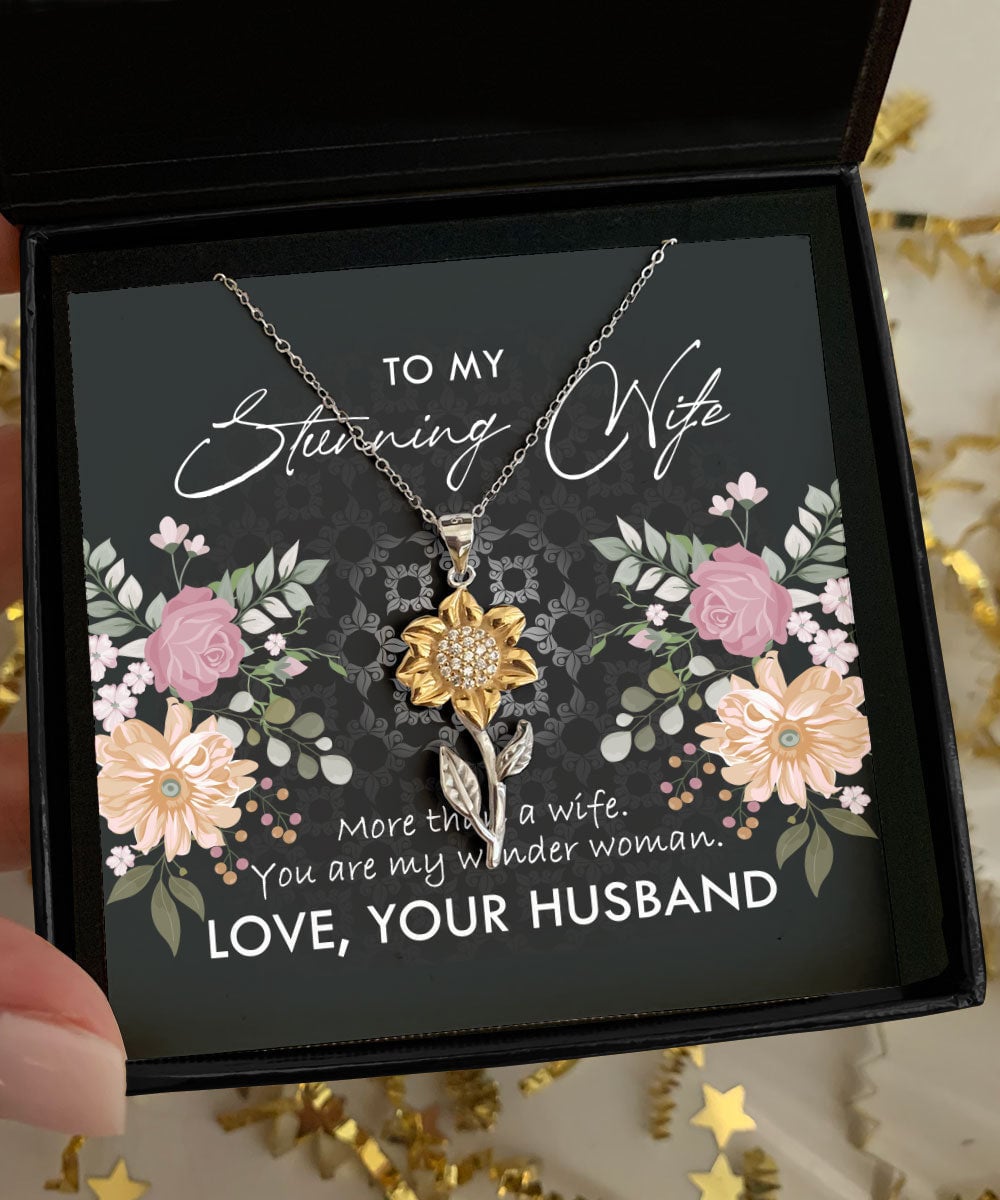To My Stunning Wife You Are My Wonder Woman Sunflower Pendant Necklace