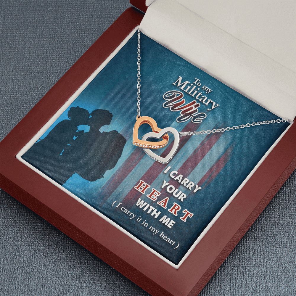 To My Military Wife I Carry Your Heart With Me Interlocking Heart Necklace 