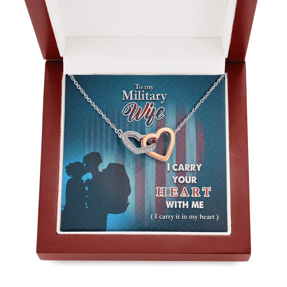 To My Military Wife I Carry Your Heart With Me Interlocking Heart Necklace 