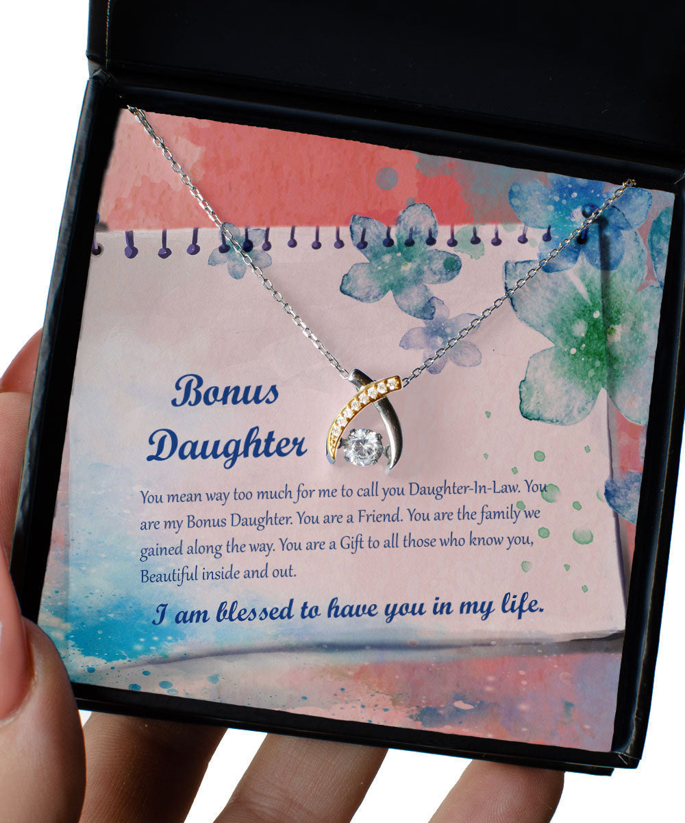 To My Bonus Daughter You're A Friend Wishbone Dancing Necklace