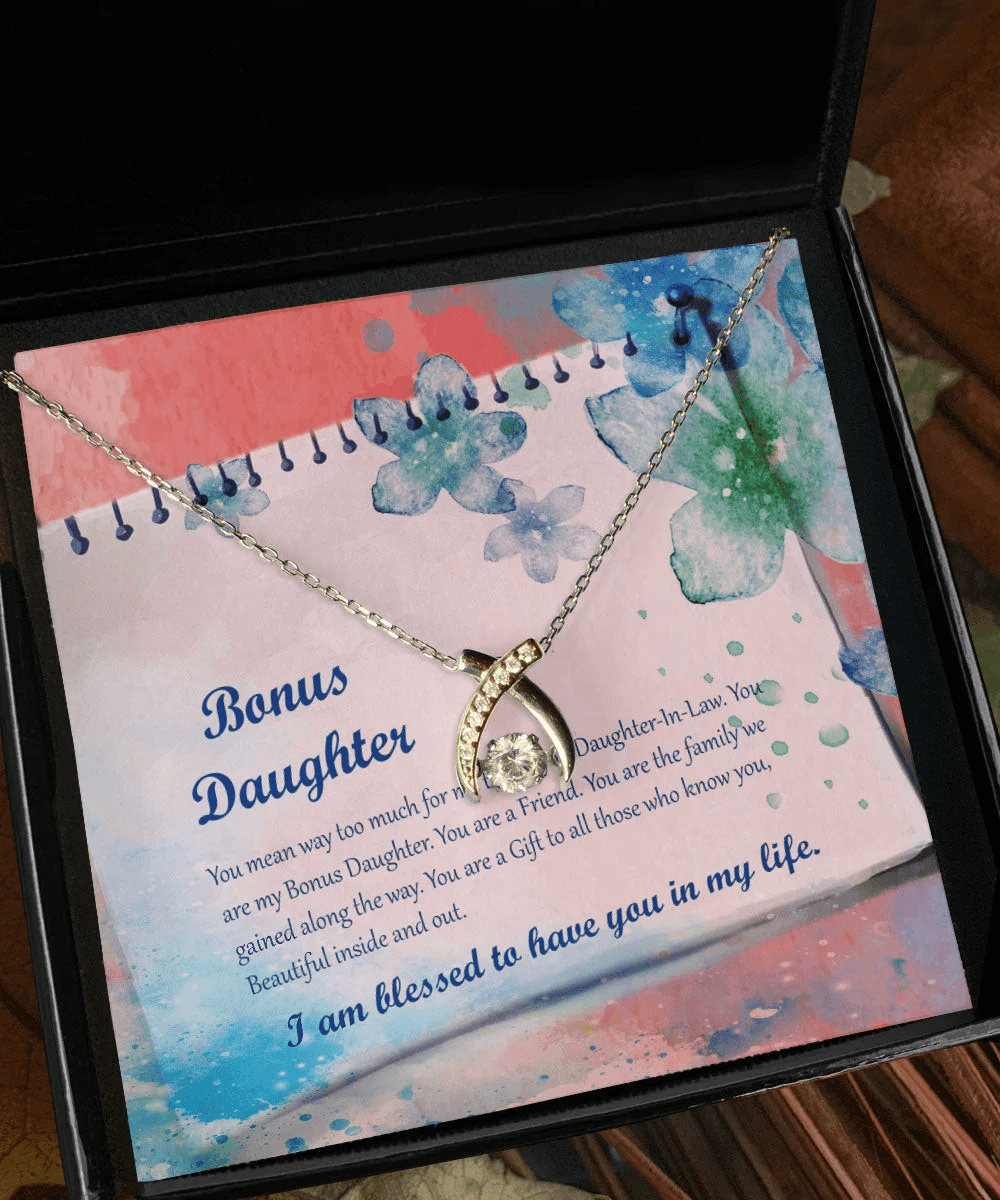 To My Bonus Daughter You're A Friend Wishbone Dancing Necklace