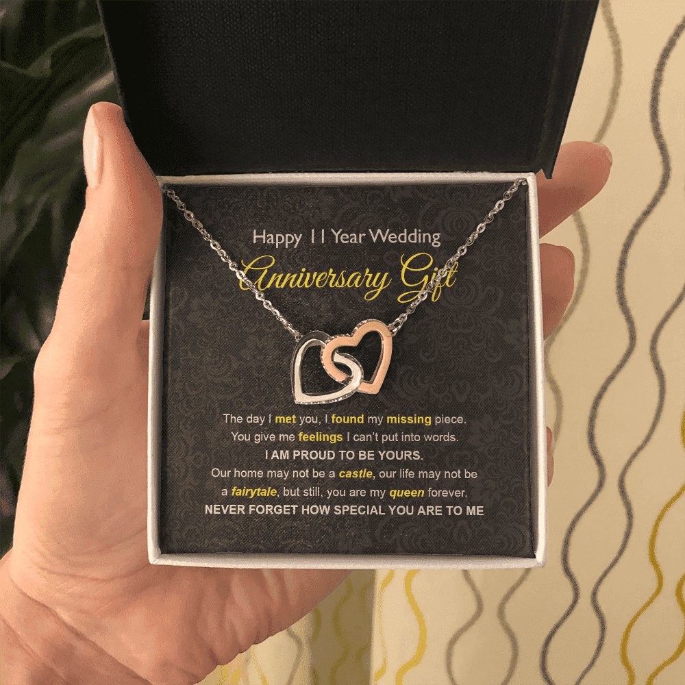 Wife Necklace, 11th Wedding Anniversary Necklace Happy Eleventh Wedding Anniversary Interlocking Hearts Necklace Gift Ideas For Wife 