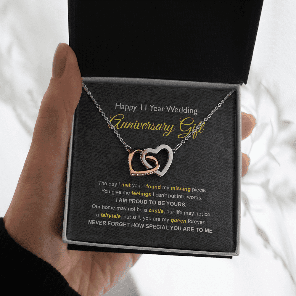 Wife Necklace, 11th Wedding Anniversary Necklace Happy Eleventh Wedding Anniversary Interlocking Hearts Necklace Gift Ideas For Wife 