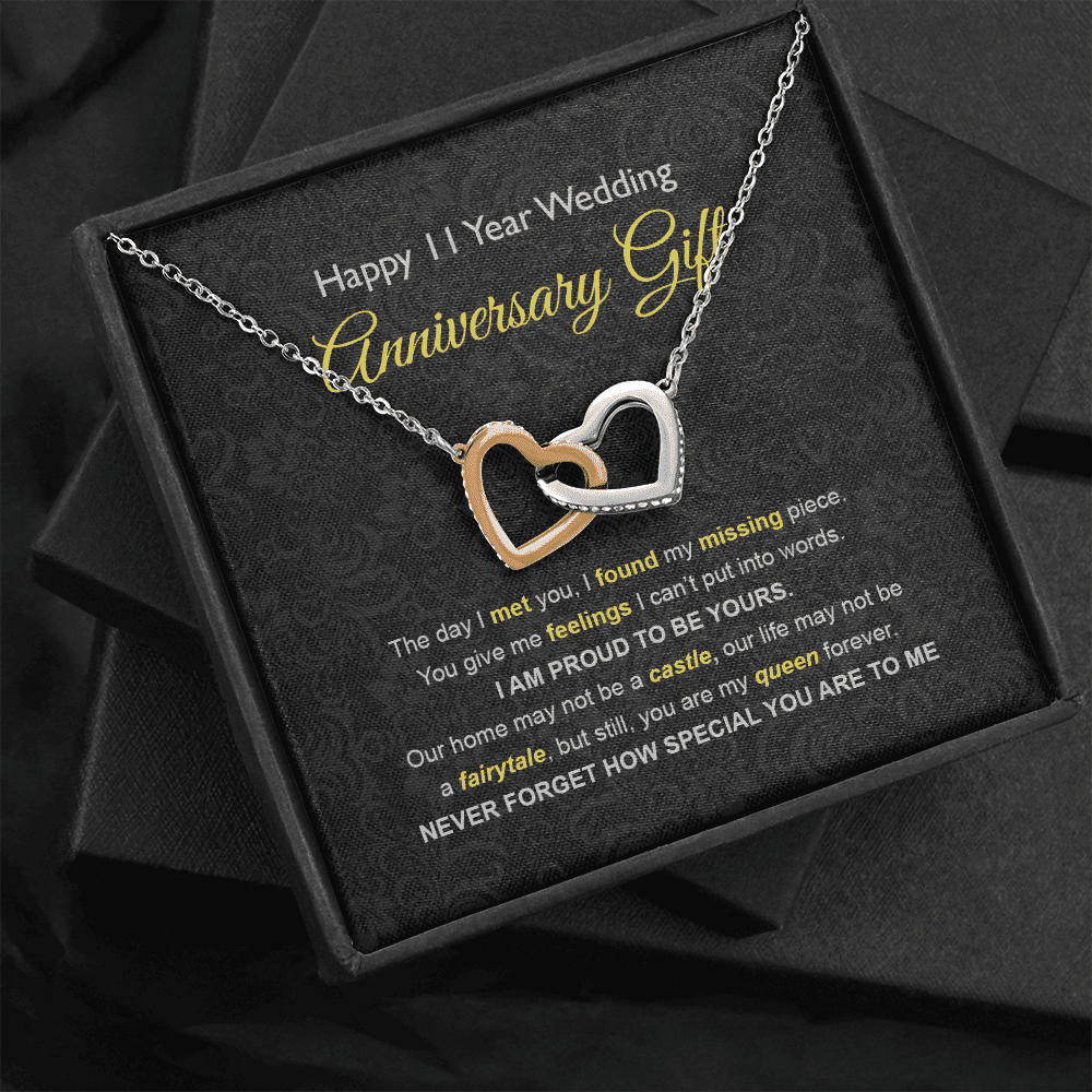 Wife Necklace, 11th Wedding Anniversary Necklace Happy Eleventh Wedding Anniversary Interlocking Hearts Necklace Gift Ideas For Wife 