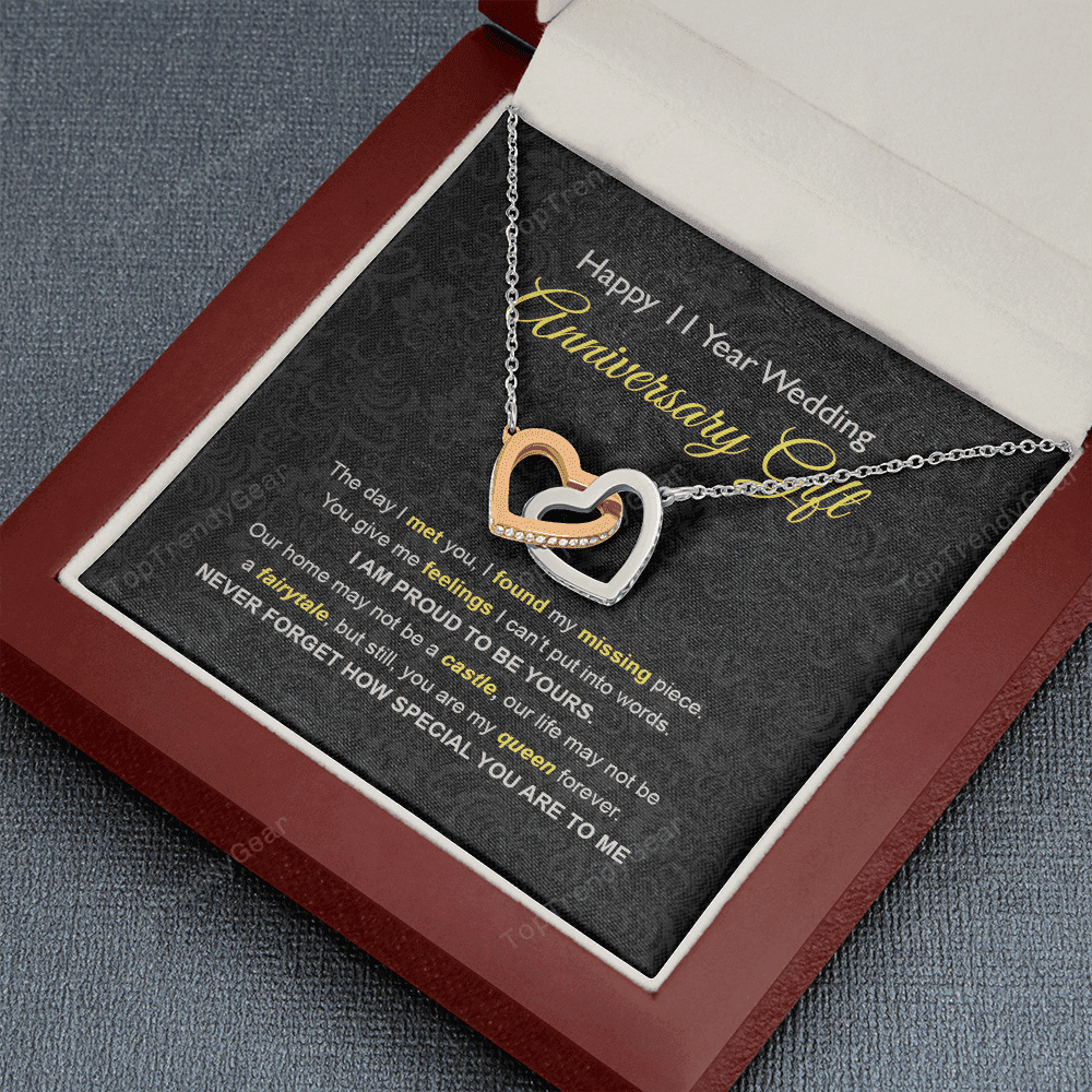 Wife Necklace, 11th Wedding Anniversary Necklace Happy Eleventh Wedding Anniversary Interlocking Hearts Necklace Gift Ideas For Wife 