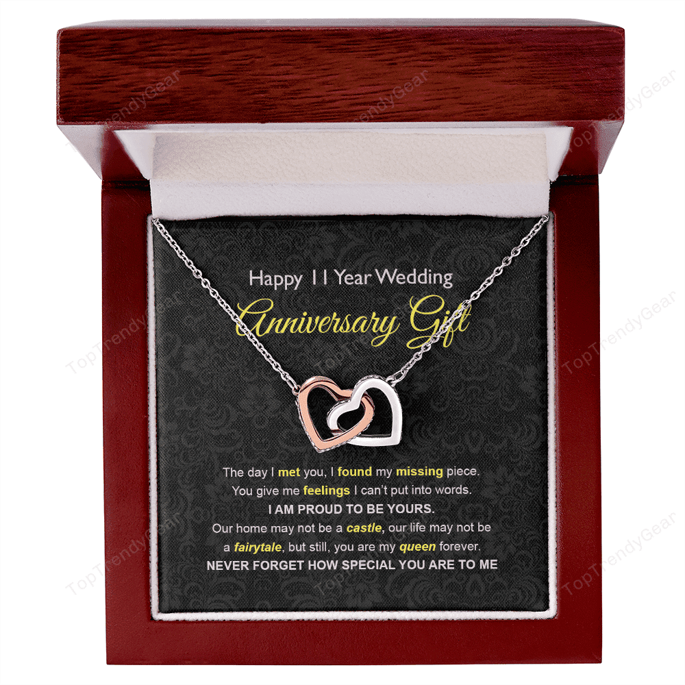 Wife Necklace, 11th Wedding Anniversary Necklace Happy Eleventh Wedding Anniversary Interlocking Hearts Necklace Gift Ideas For Wife 
