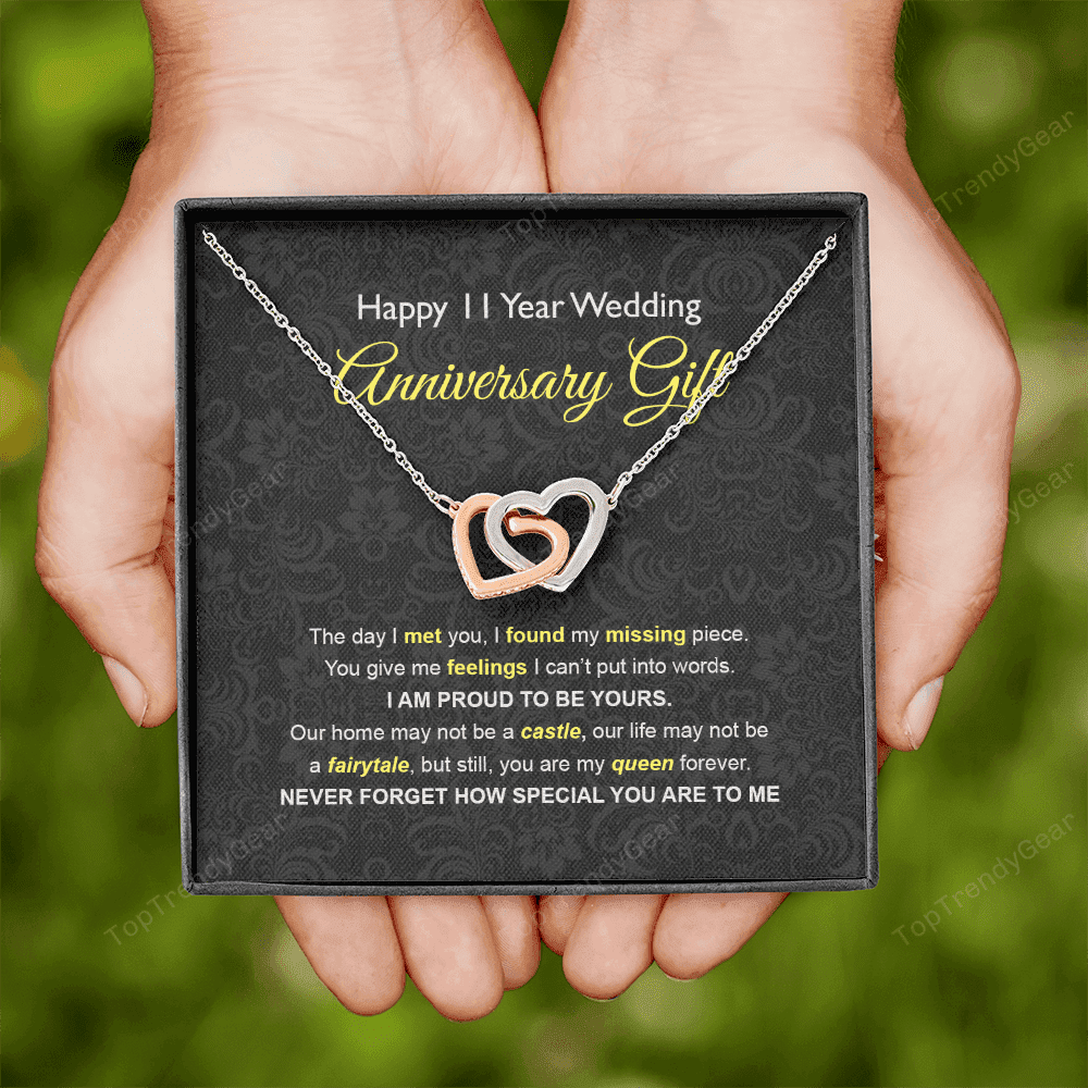 Wife Necklace, 11th Wedding Anniversary Necklace Happy Eleventh Wedding Anniversary Interlocking Hearts Necklace Gift Ideas For Wife 
