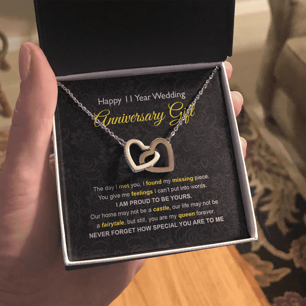 Wife Necklace, 11th Wedding Anniversary Necklace Happy Eleventh Wedding Anniversary Interlocking Hearts Necklace Gift Ideas For Wife 