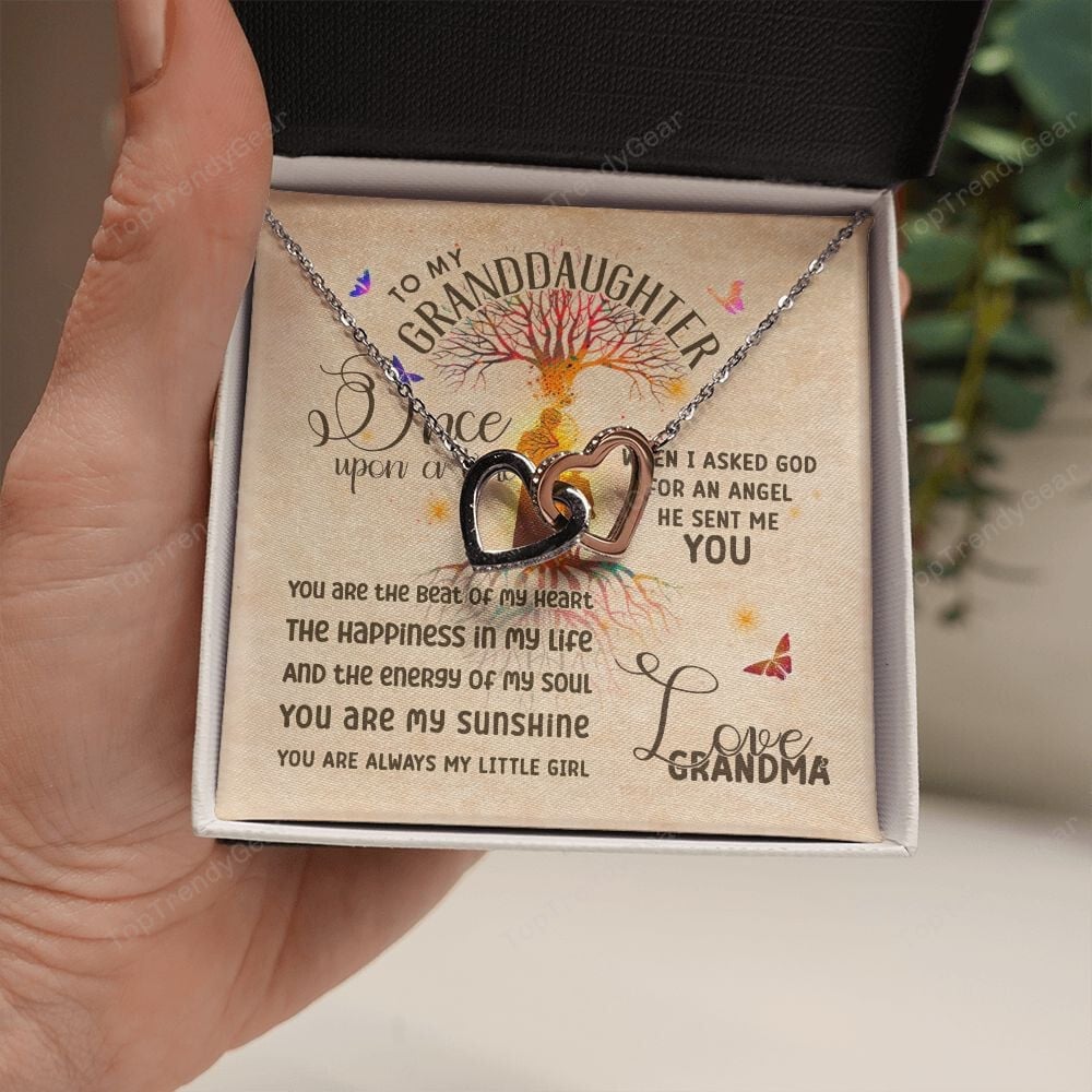 Granddaughter Necklace From Grandma Once Upon A Time God Sent Me An Angel As You Interlocking Hearts Necklace