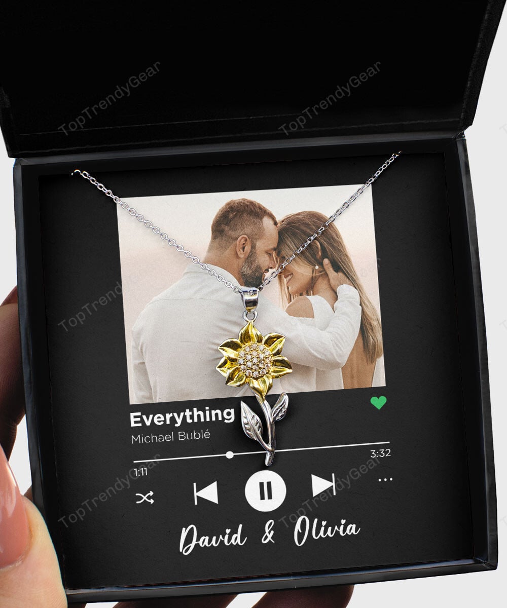 Everything Custom Spotify Code With Couple Photo And Song Card Sunflower Pendant Necklace Anniversary Gifts For Her 