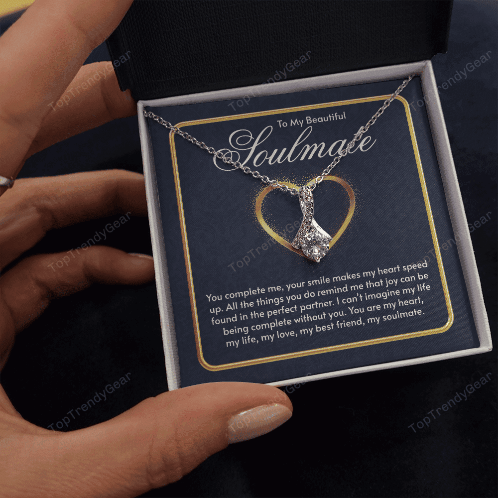 To My Beautiful Soulmate You Complete Me Alluring Beauty Necklace Gift For Her 