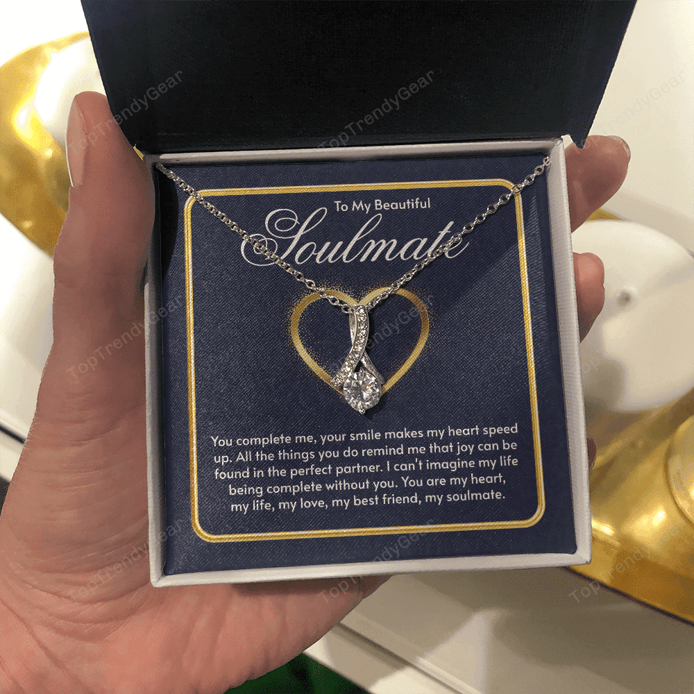 To My Beautiful Soulmate You Complete Me Alluring Beauty Necklace Gift For Her 