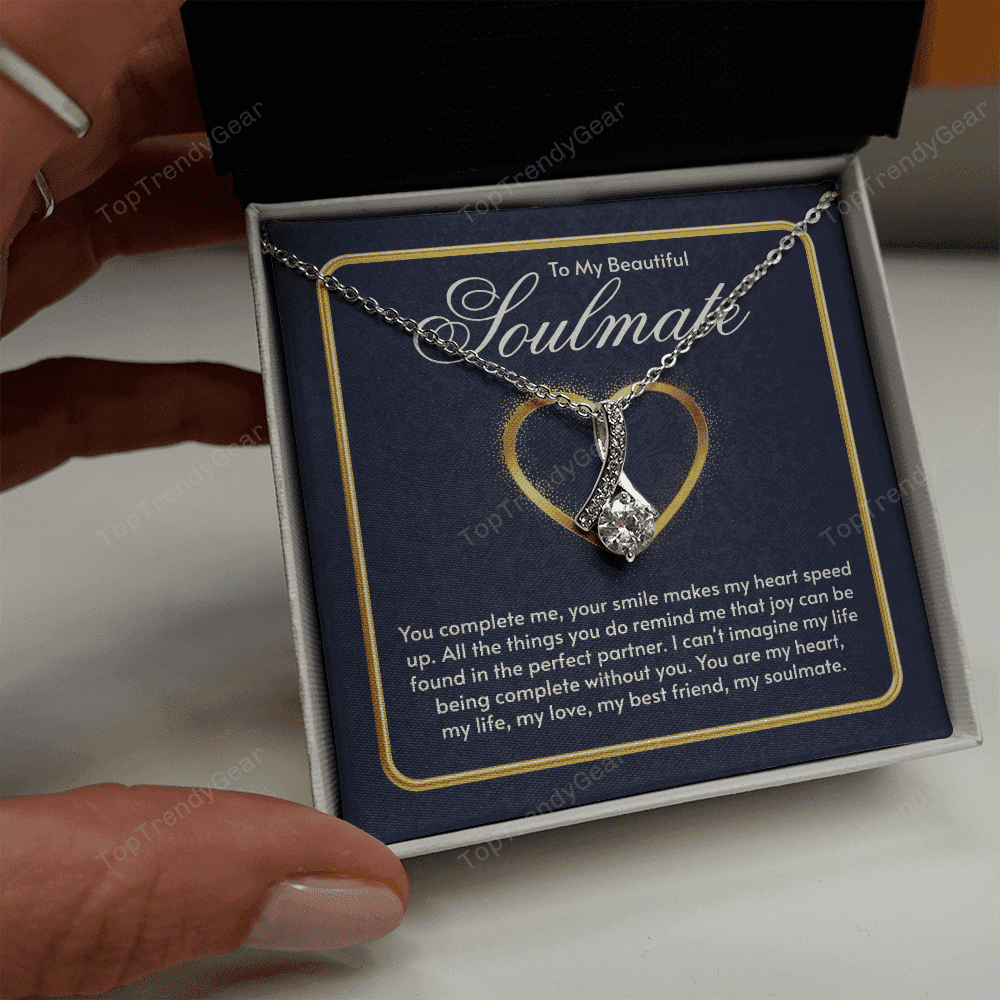 To My Beautiful Soulmate You Complete Me Alluring Beauty Necklace Gift For Her 