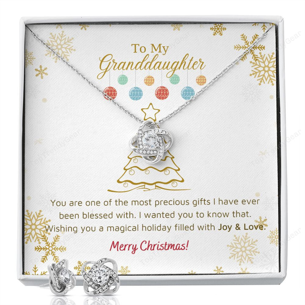 Granddaughter Necklace Wishing You A Magical Holiday Filled With Joy & Love Love Knot With Free Earrings Unique Gifts For Christmas