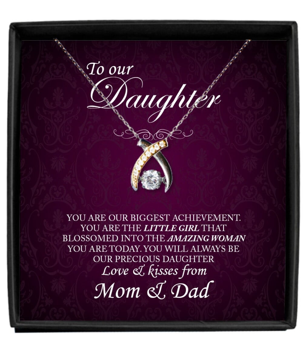 To Our Daughter Love Kisses Wishbone Dancing Necklace For Women