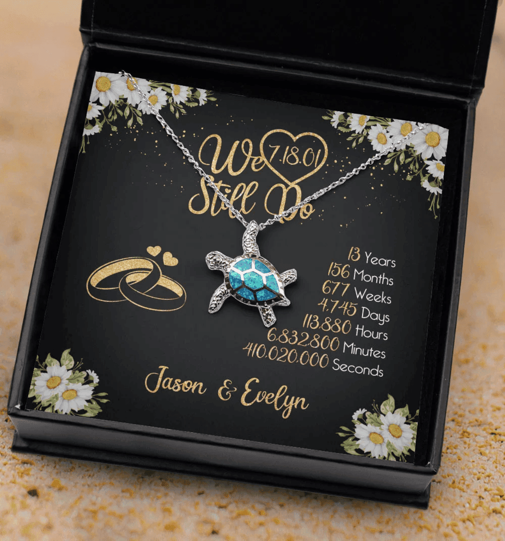 Lace Anniversary Gifts For Her We Still Do 13 Year Wedding Anniversary Gift Custom Name And Date Opal Turtle Necklace 