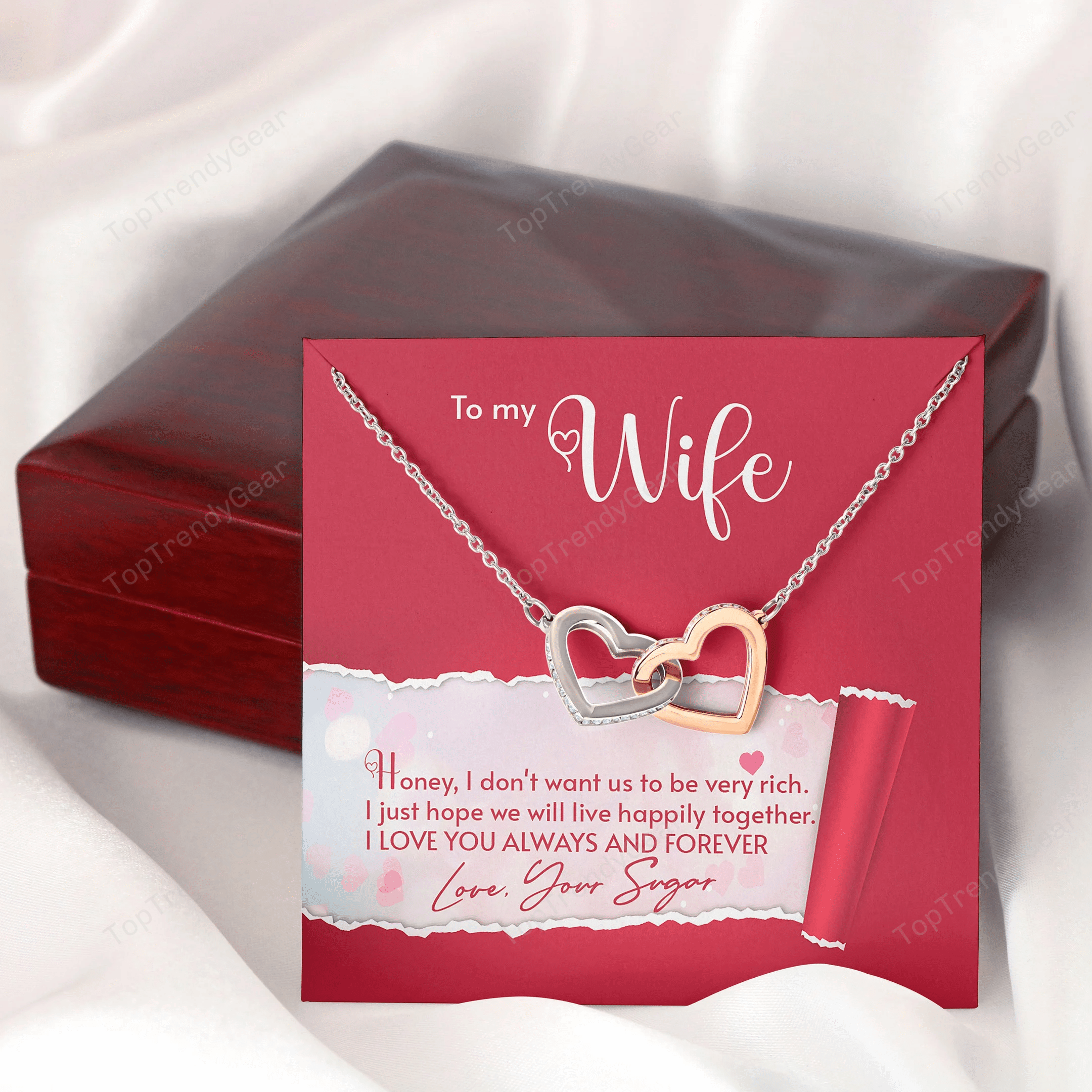 To My Wife I Just Hope We Will Live Happily Together Interlocking Heart Necklace 