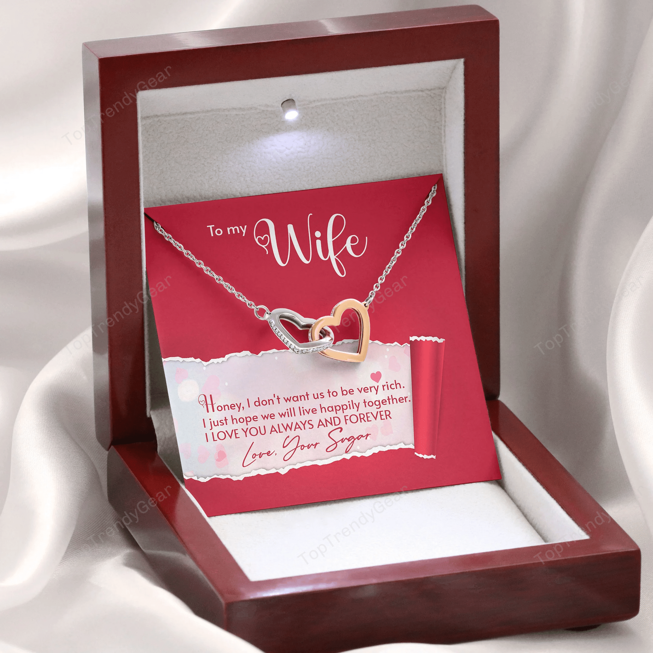 To My Wife I Just Hope We Will Live Happily Together Interlocking Heart Necklace 