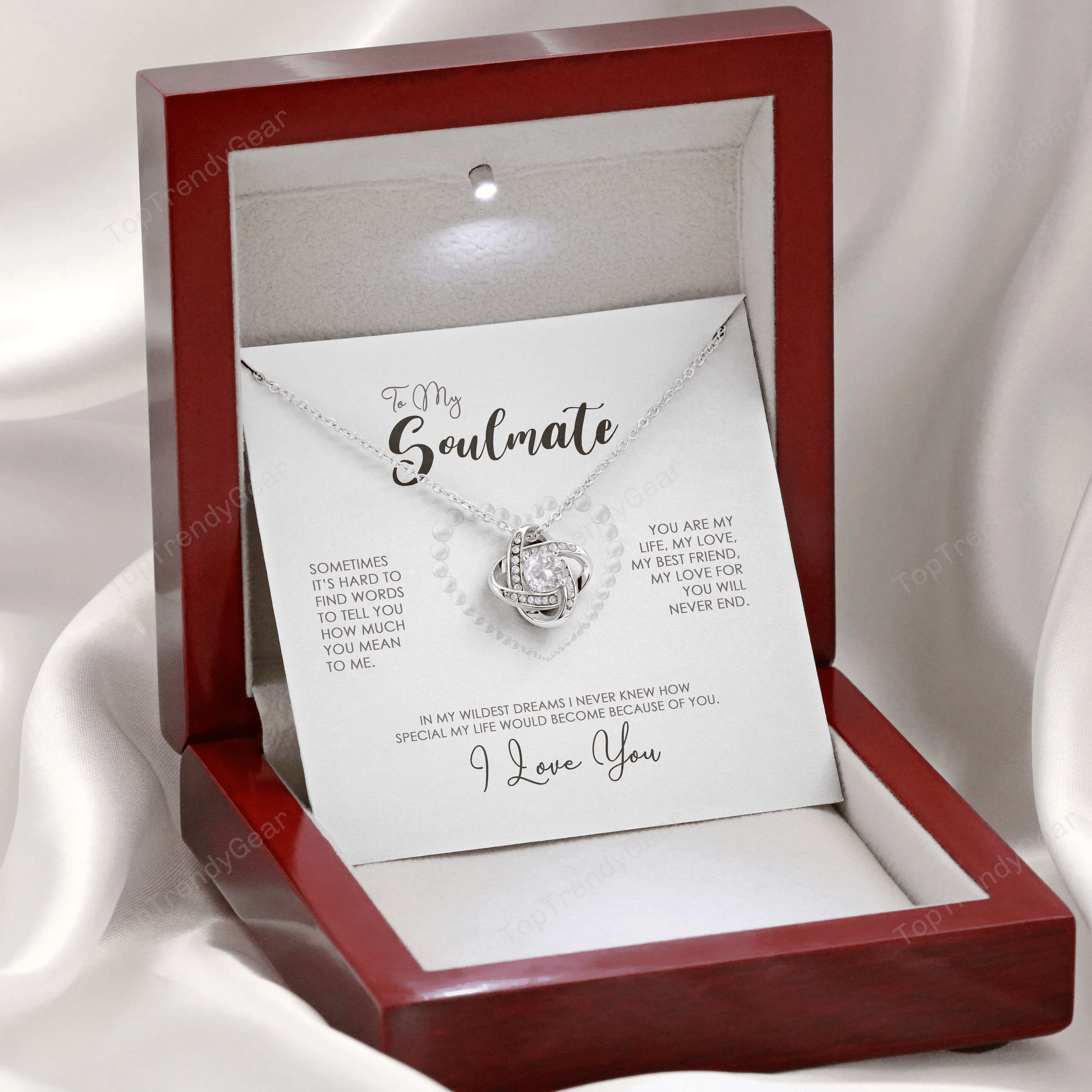 To My Gorgeous Wife My Love For You Will Never End Love Knot Necklace