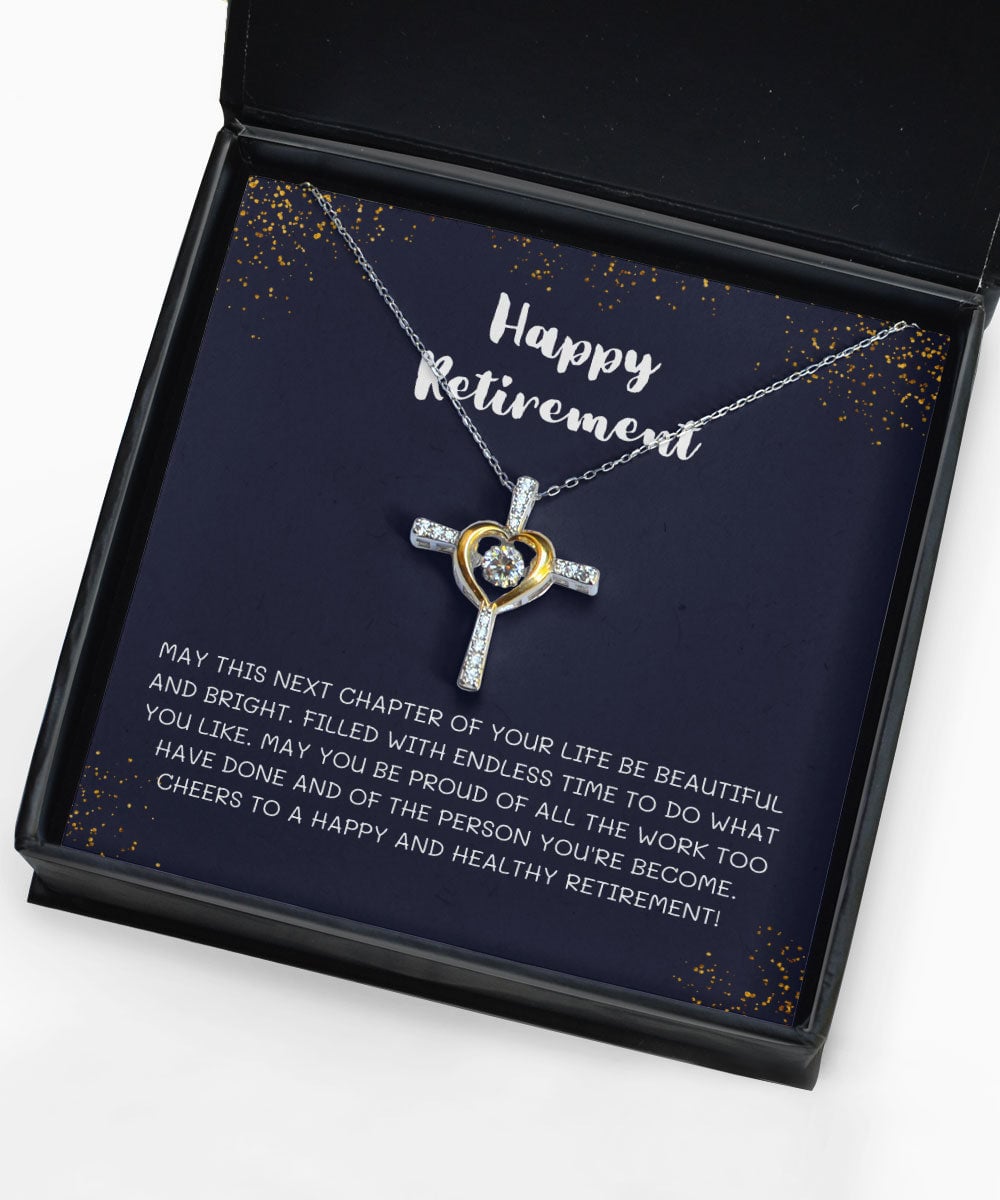 Happy Retirement On Dark Blue Background Gift Gift For Her Cross Dancing Necklace