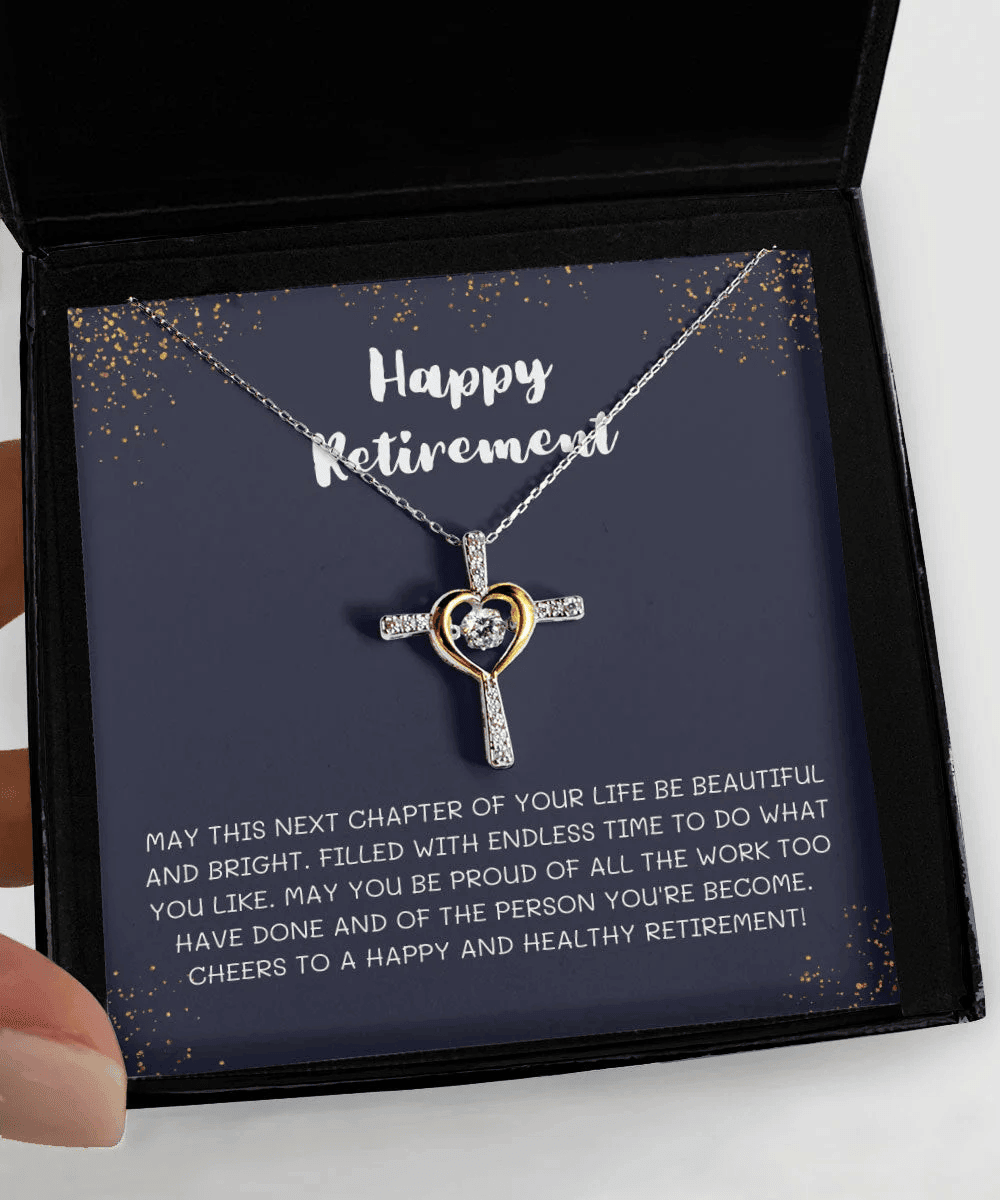 Happy Retirement On Dark Blue Background Gift Gift For Her Cross Dancing Necklace