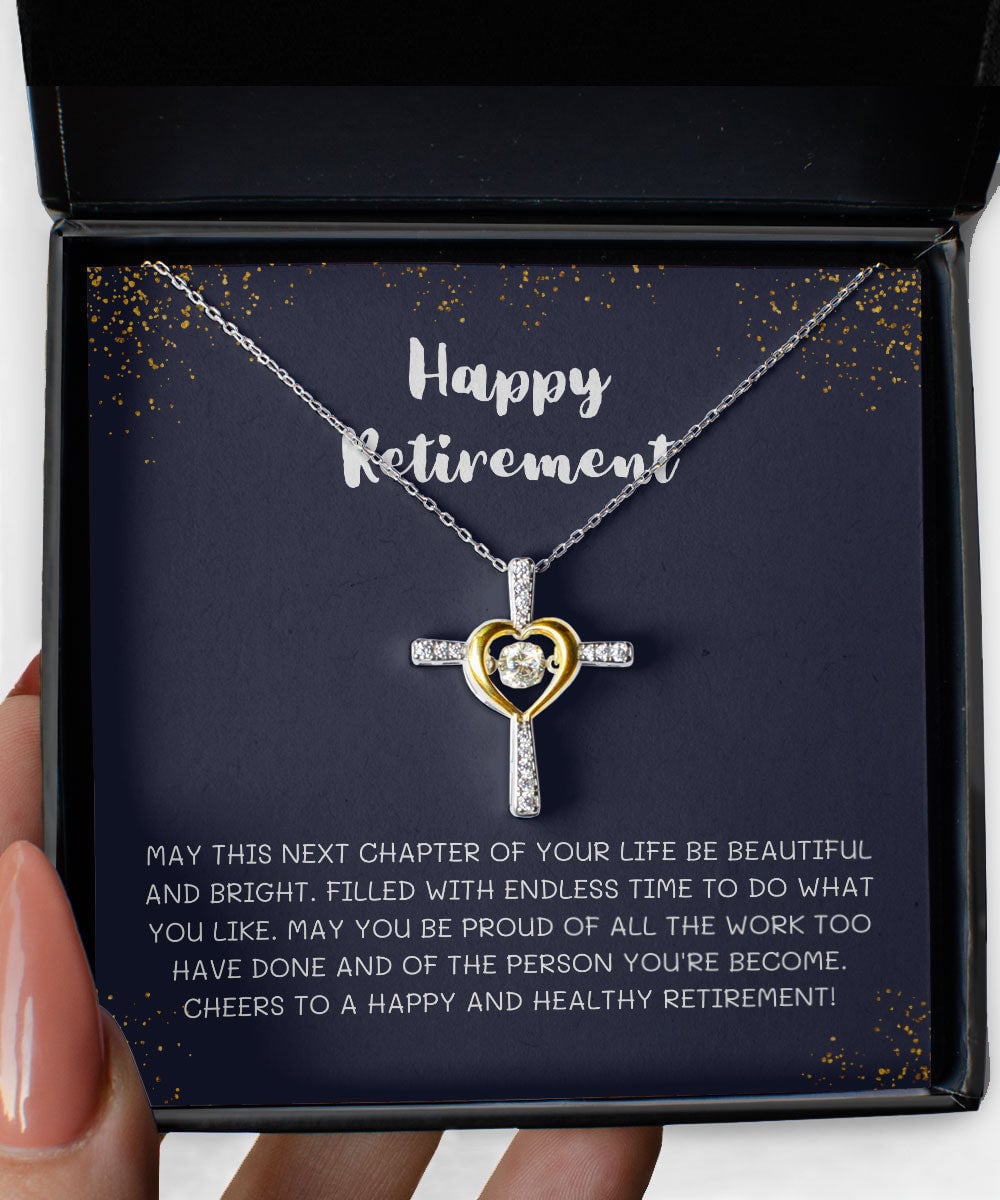 Happy Retirement On Dark Blue Background Gift Gift For Her Cross Dancing Necklace