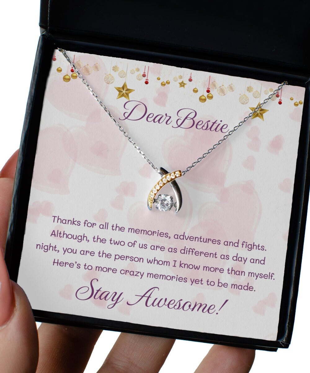 Dear Bestie Stay Awesome Wishbone Dancing Necklace Gift For Her