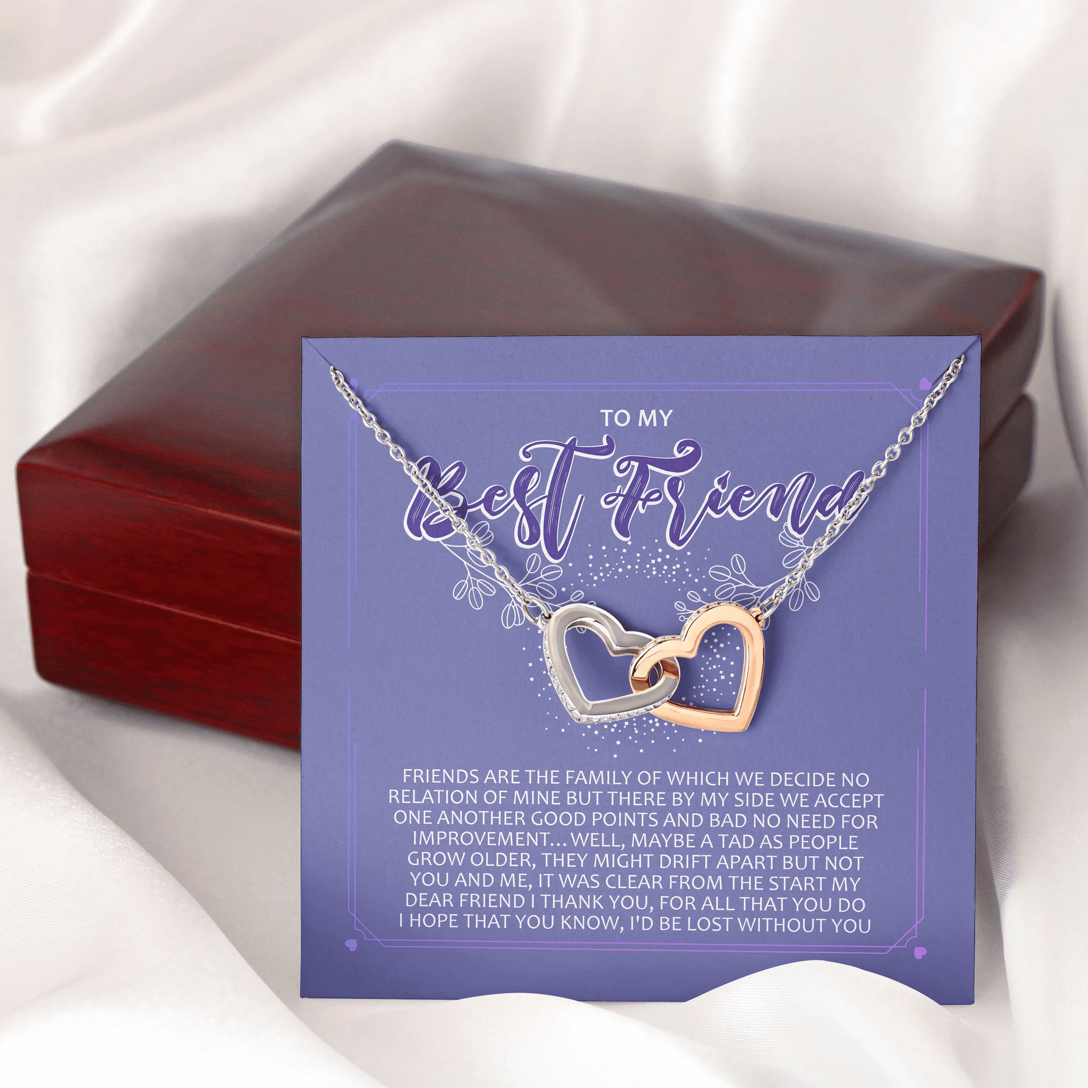 To My Best Friend I Miss You 2 Interlocking Heart Necklace 