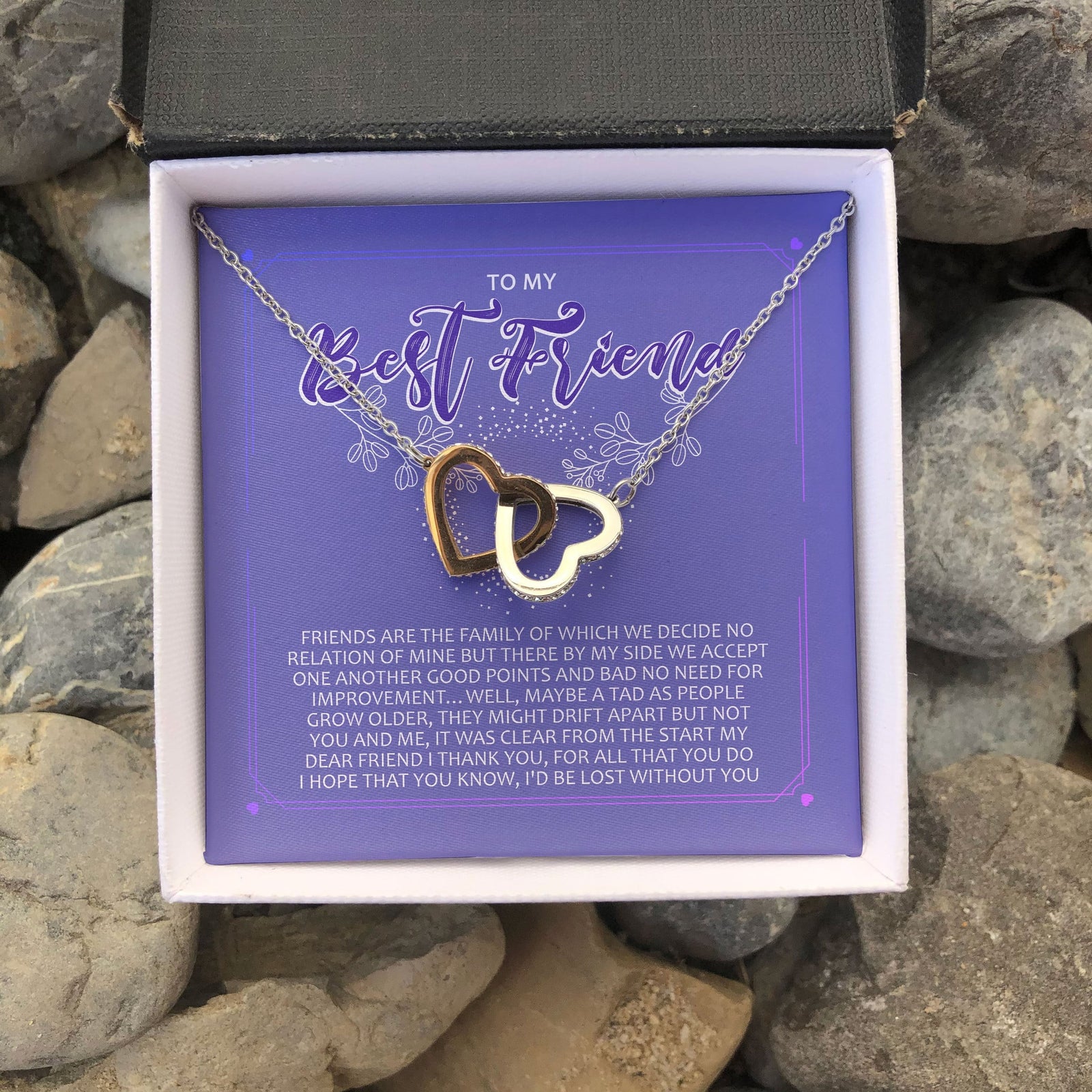 To My Best Friend I Miss You 2 Interlocking Heart Necklace 