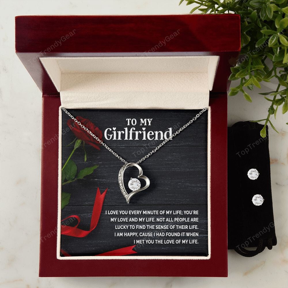 To My Girlfriend I Love You Every Minute Of My Life Forever Love Necklace With Free Cubic Zirconia Earrings Gift For Girlfriend