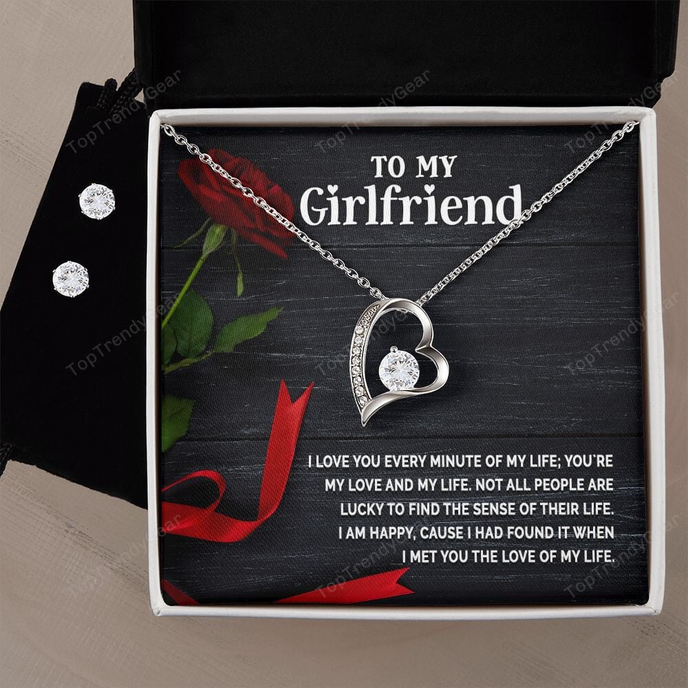 To My Girlfriend I Love You Every Minute Of My Life Forever Love Necklace With Free Cubic Zirconia Earrings Gift For Girlfriend