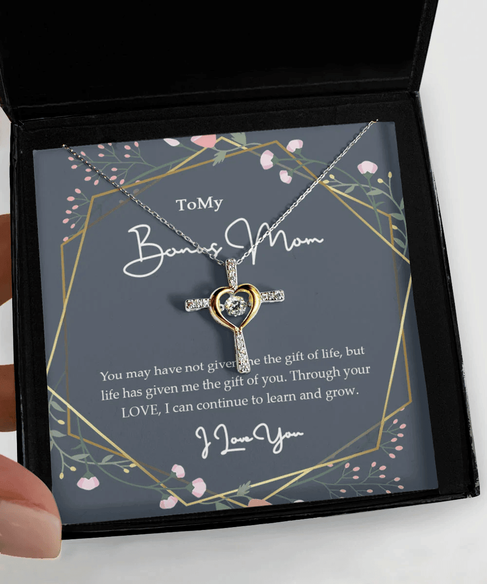 Bonus Mom Necklace I Can Continue To Learn And Grow Gift For Bonus Mom Cross Dancing Necklace 